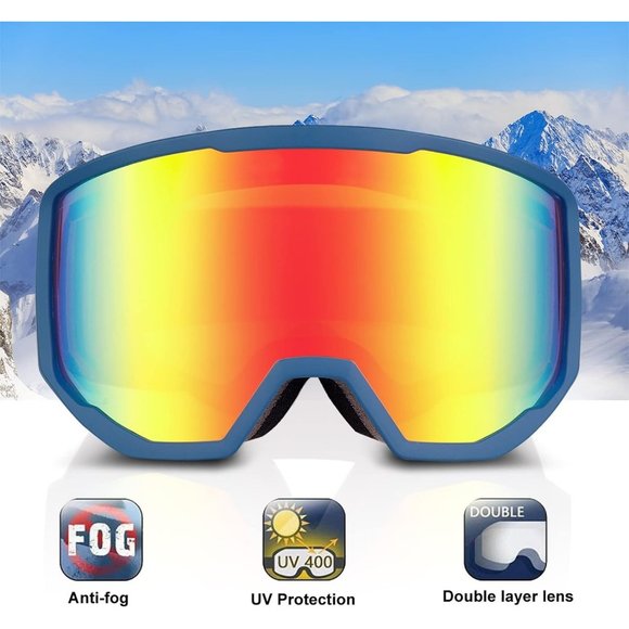 Women OTG Blue Frame Red Anti Fog UV Protection Snowboard Goggles - Picture 2 of 8